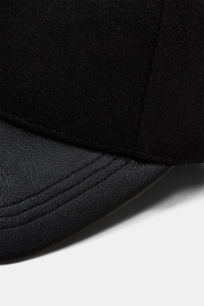 Plstěná baseballová čepice s kšiltem z imitace usně, BLACK, detail image number 1
