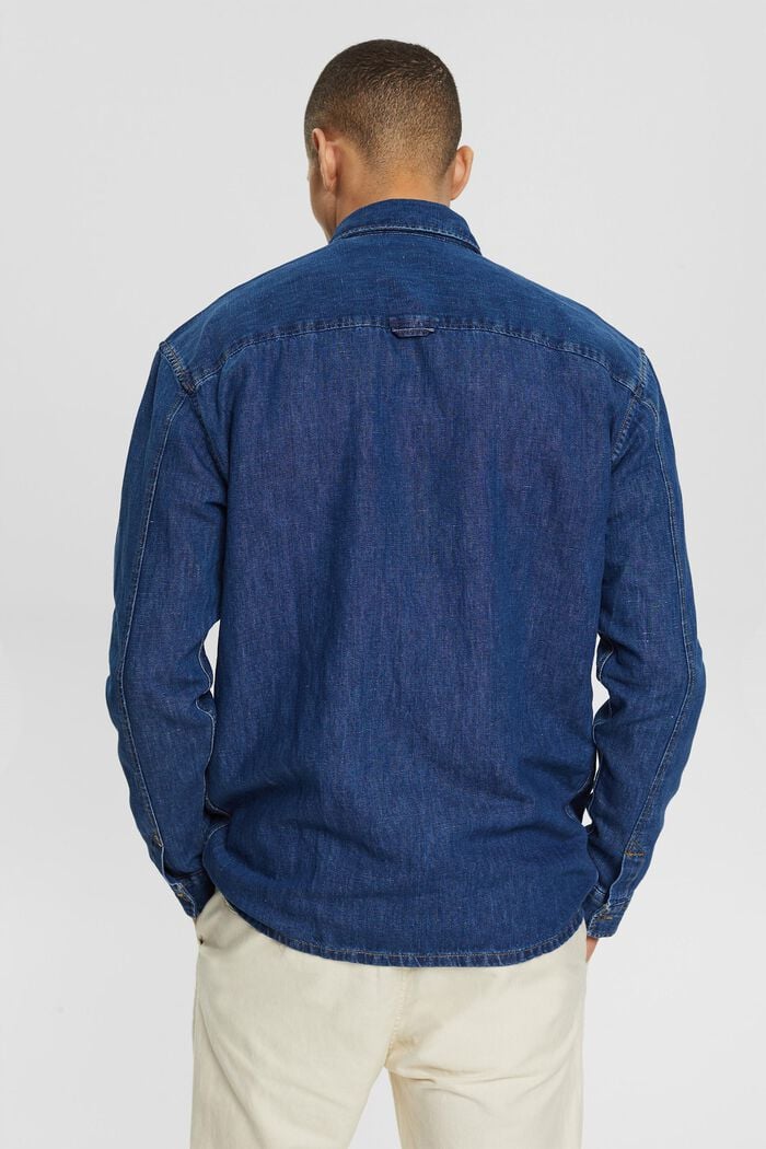 Se lnem: džínová košile s kapsami, BLUE MEDIUM WASHED, detail image number 3