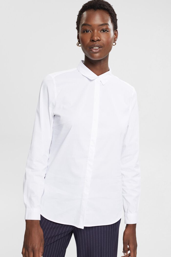 Košilová halenka ze směsi s bavlnou, WHITE, detail image number 1