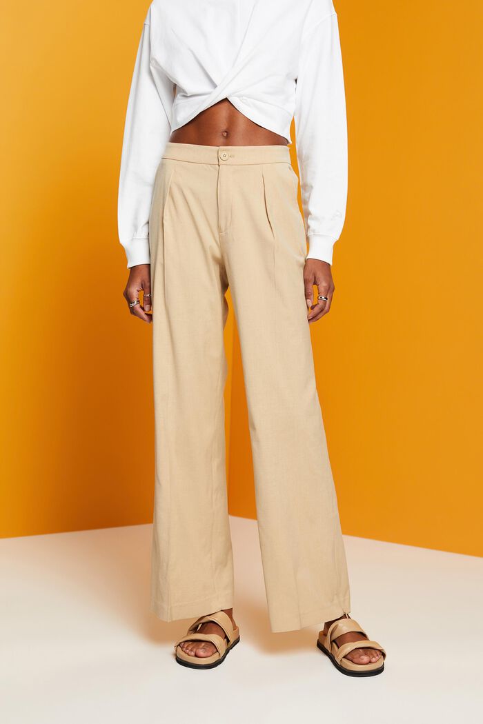 Kalhoty s rozparky na spodním lemu nohavic, na zip, SAND, detail image number 0