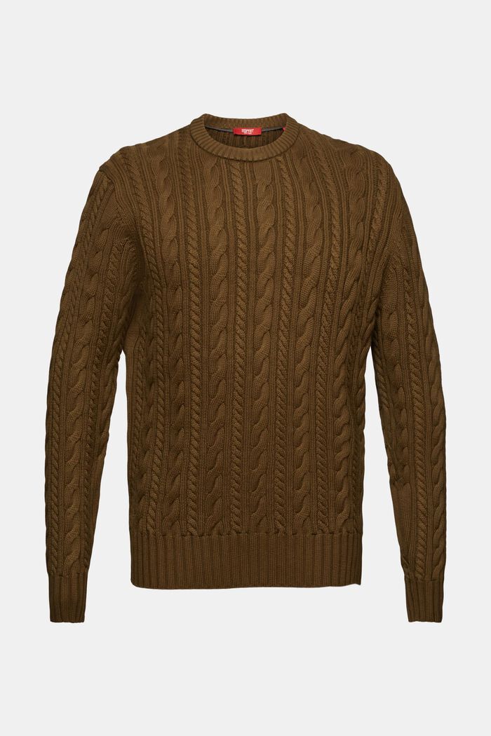 Bavlněný pulovr z copánkové pleteniny, DARK KHAKI, detail image number 6
