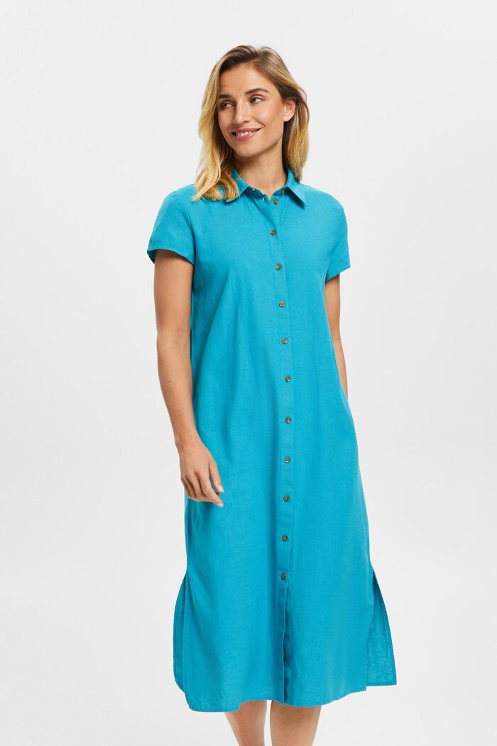 Košilové šaty se lnem, TEAL BLUE, detail image number 0