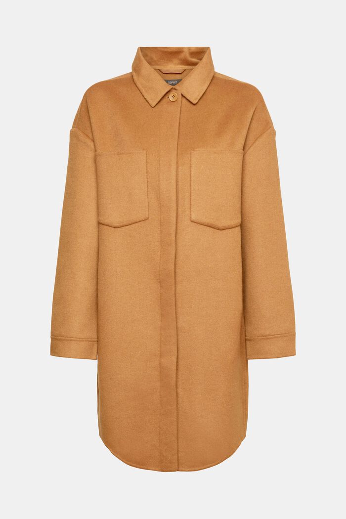 Směsový vlněný kabát ve stylu košilové bundy