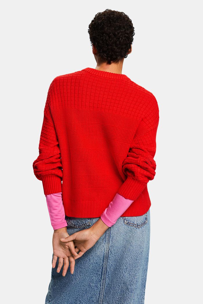 Strukturovaný pulovr s kulatým výstřihem, RED, detail image number 2