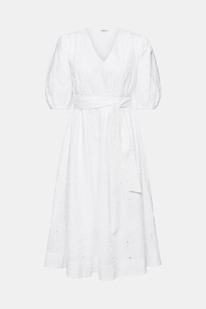 Midi šaty s nabíranými rukávy a opaskem, WHITE, detail image number 6