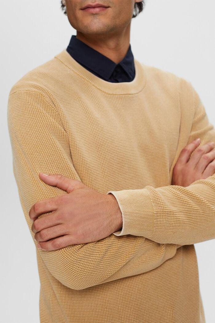 Basic pulovr s kulatým výstřihem, 100 % bavlna, BEIGE, detail image number 1