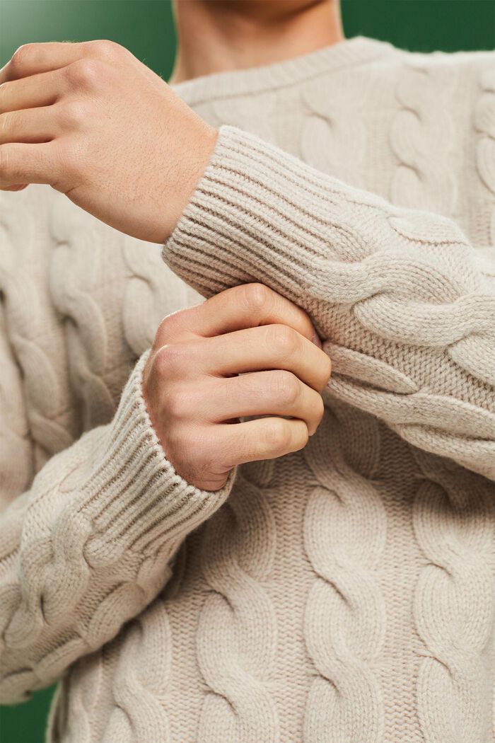 Vlněný pulovr z copánkové pleteniny, LIGHT TAUPE, detail image number 2