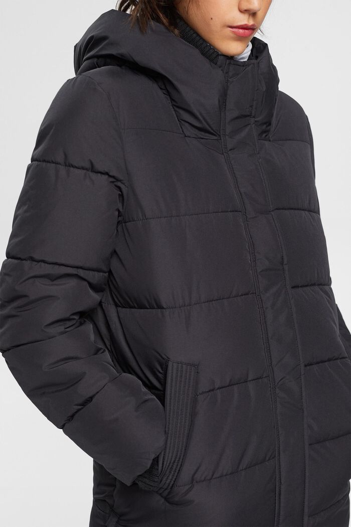 Prošívaný kabát s detaily z žebrové pleteniny, BLACK, detail image number 2