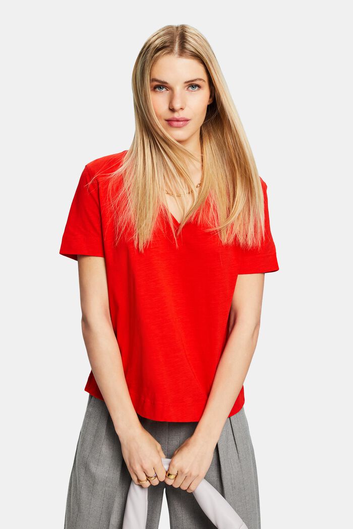 Tričko z žerzeje, se špičatým výstřihem, RED, detail image number 0