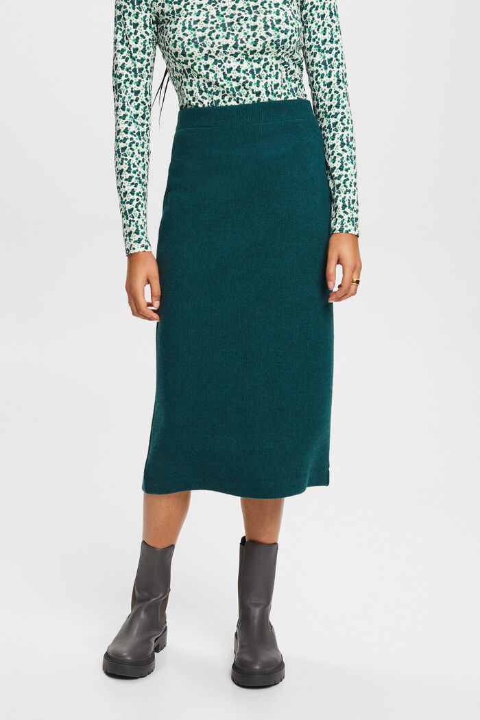 Midi sukně z žebrované pleteniny, EMERALD GREEN, detail image number 0