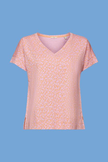 Bavlněné tričko se špičatým výstřihem a vzorem