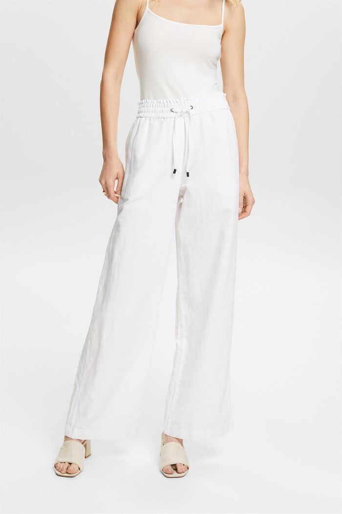 Kalhoty ze směsi bavlny a lnu, WHITE, detail image number 0