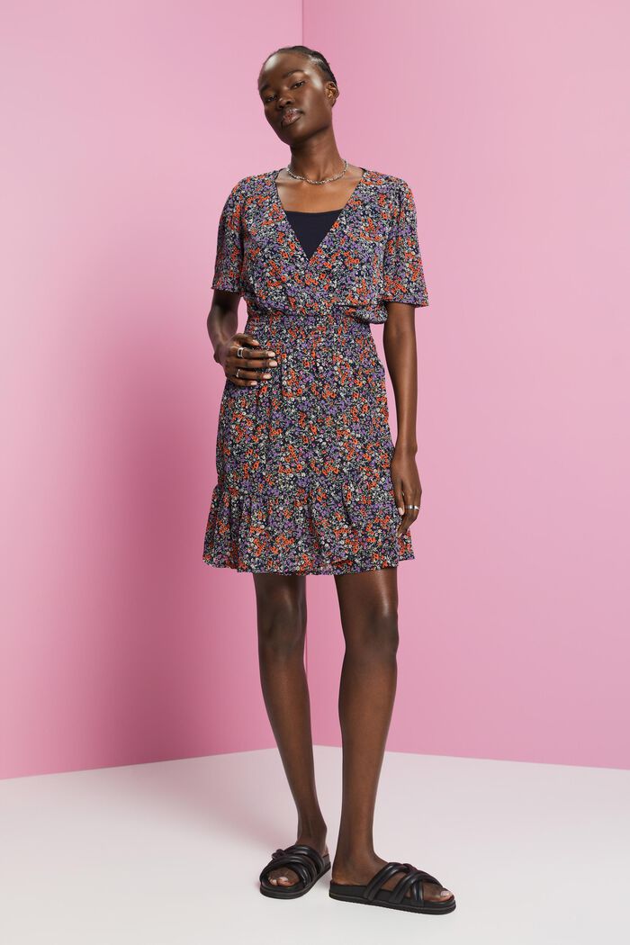 Květované mini šaty s řaseným pasem, NAVY, detail image number 0