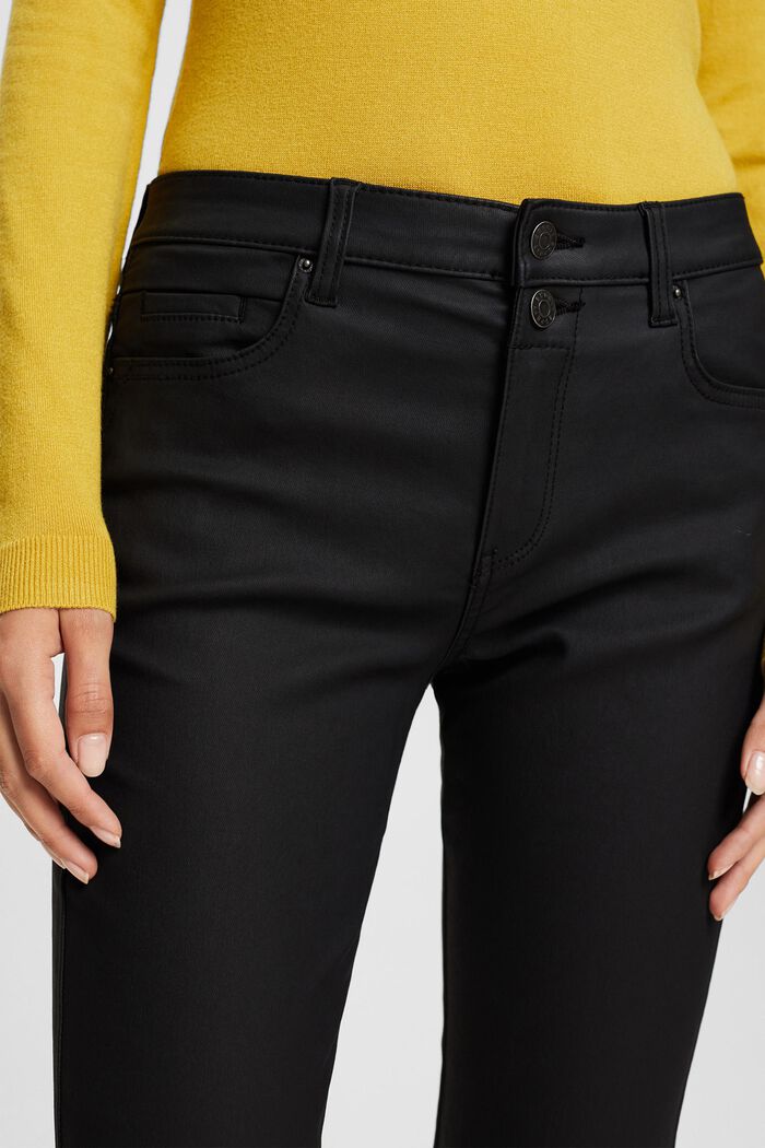 Strečové kalhoty s povrchovou úpravou a dvojitým knoflíkem, BLACK, detail image number 2