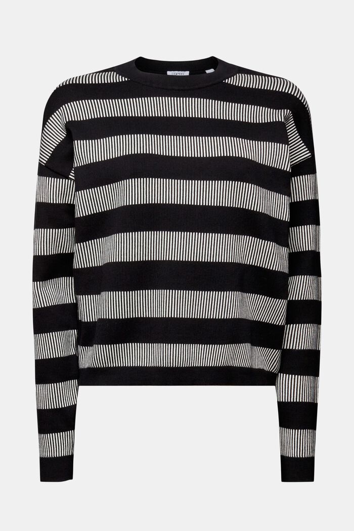 Pruhovaný žakárový pulovr s kulatým výstřihem, BLACK, detail image number 6