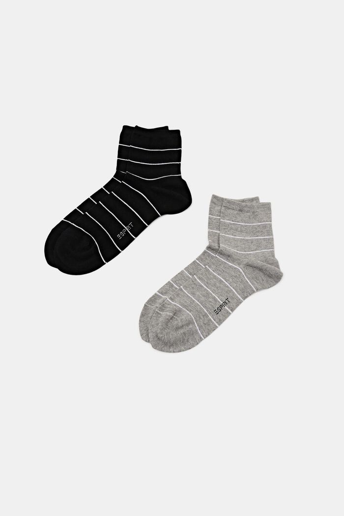 2 páry ponožek z hrubé pruhované pleteniny, BLACK/GREY, detail image number 0