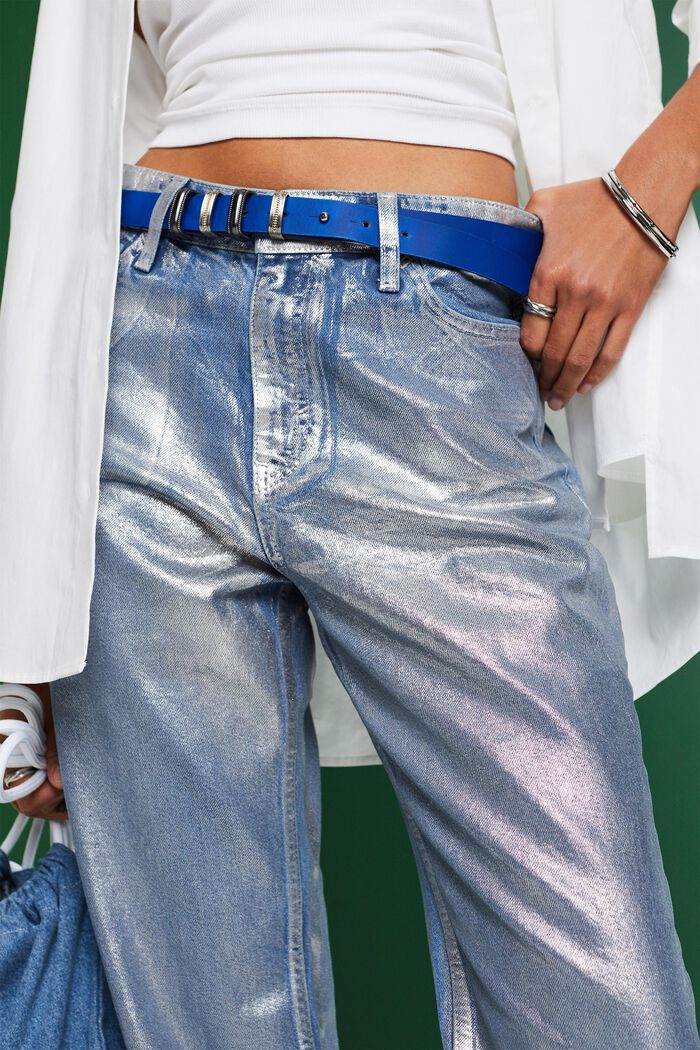 Metalické retro džíny, rovné nohavice a vysoký pas, GREY RINSE, detail image number 3
