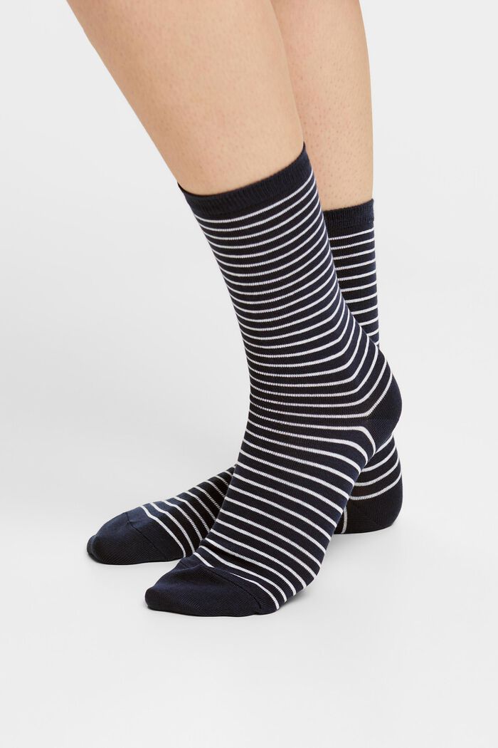2 páry ponožek z hrubé pruhované pleteniny, NAVY, detail image number 1