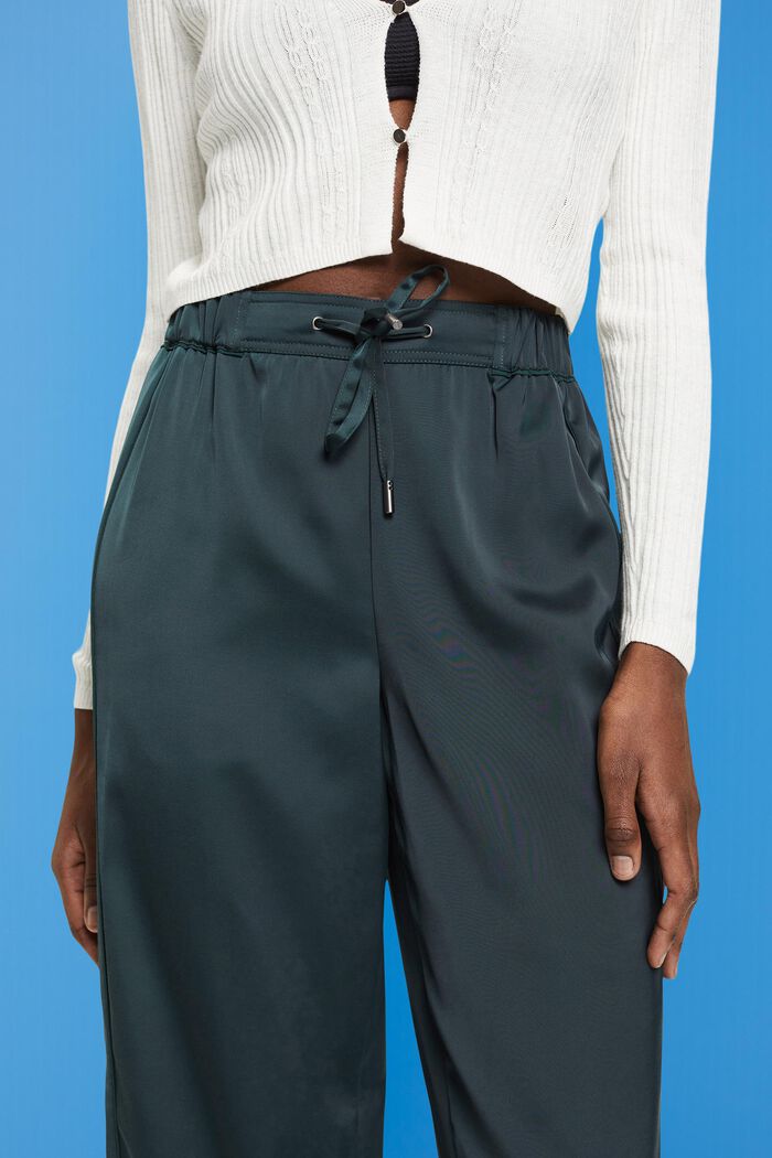 Saténové kalhoty se širokými nohavicemi, DARK TEAL GREEN, detail image number 2