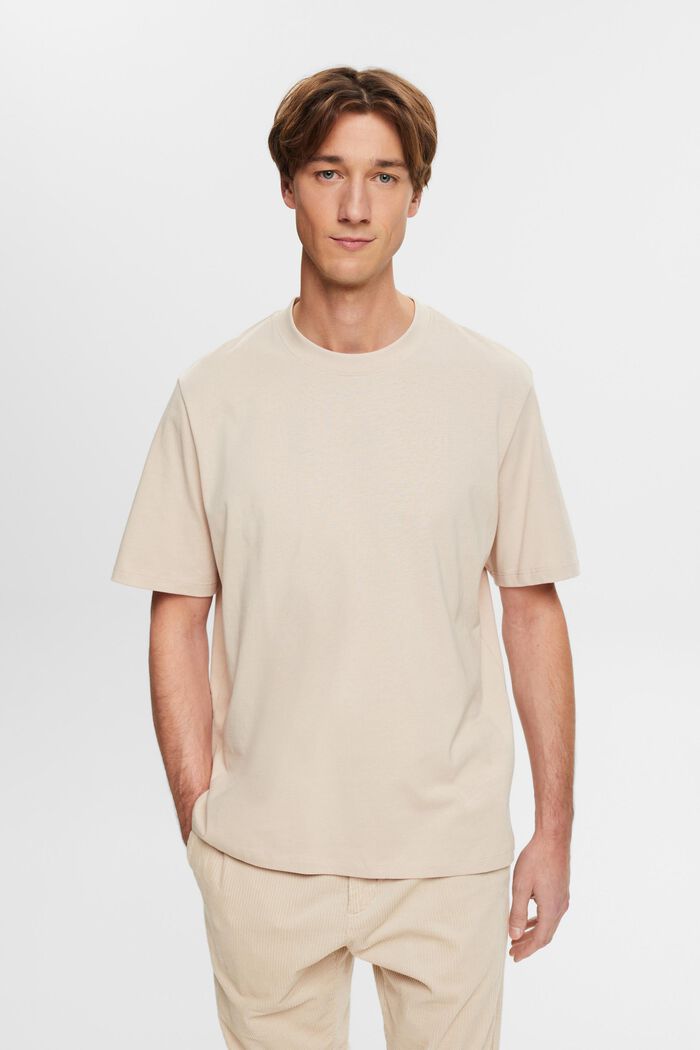 Bavlněné tričko s kulatým výstřihem, LIGHT TAUPE, detail image number 0