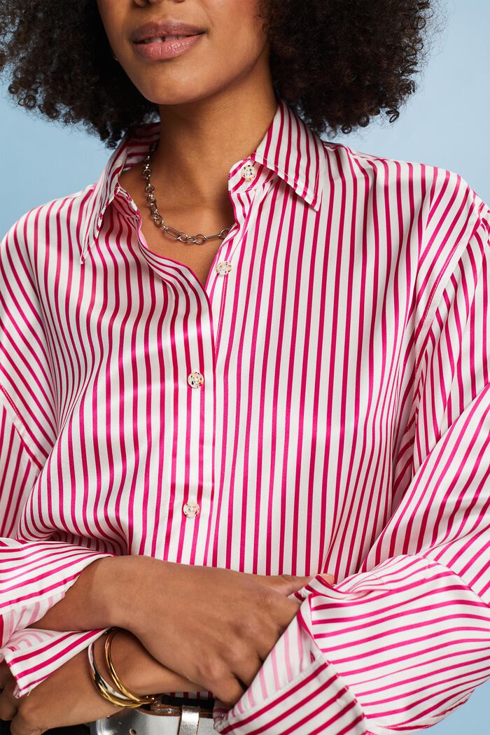 Košile z proužkovaného hedvábí, PINK FUCHSIA, detail image number 3