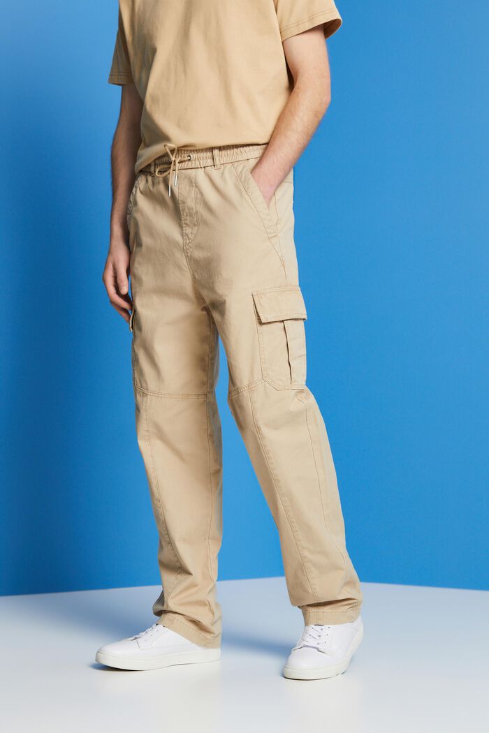 Bavlněné cargo kalhoty se zúženými nohavicemi, SAND, detail image number 0