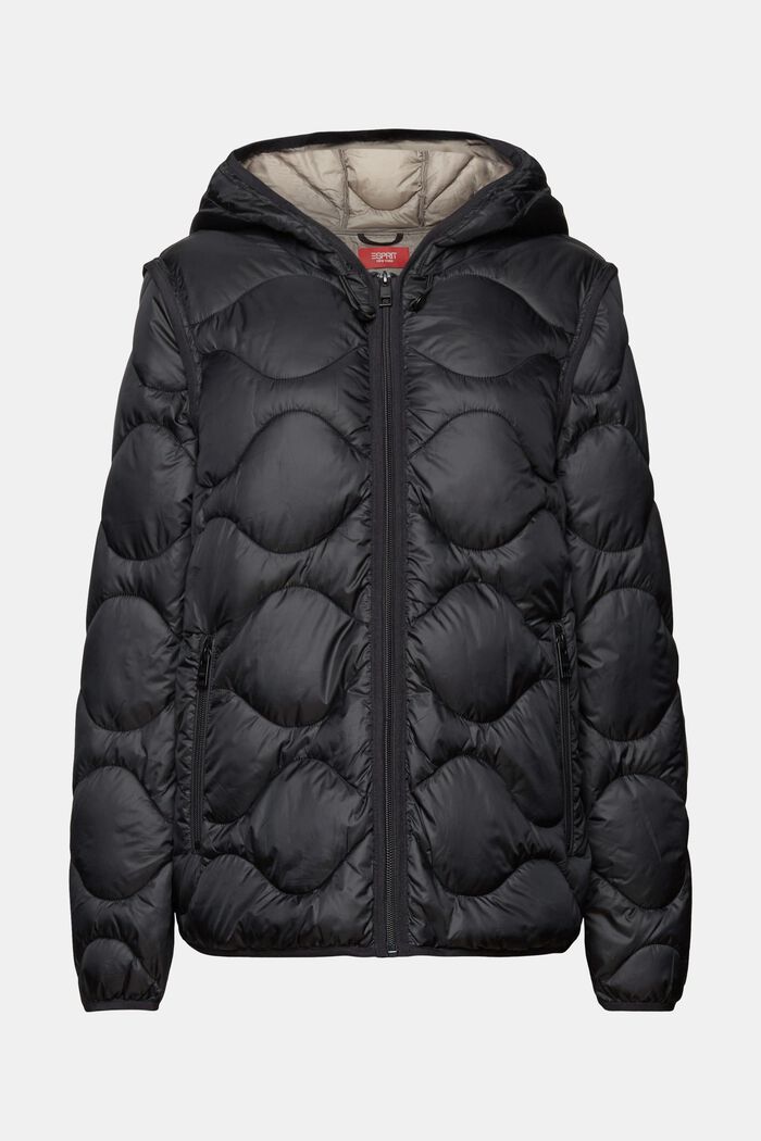 Z recyklovaného materiálu: prošívaná bunda s kapucí, kterou lze proměnit na vestu, BLACK, detail image number 5