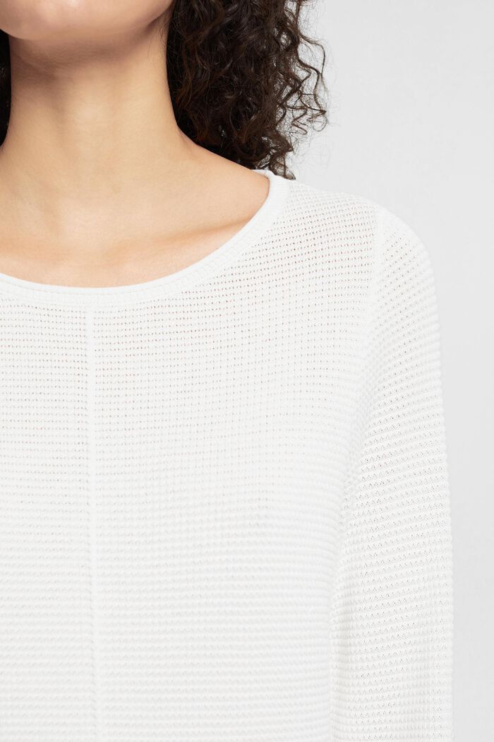Texturovaný pulovr s kulatým výstřihem, bio bavlna, OFF WHITE, detail image number 0