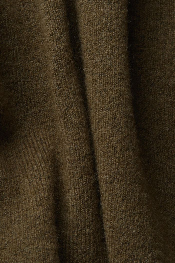 Pletený pulovr, směs s vlnou, krátký rolákový límec, DARK KHAKI, detail image number 5