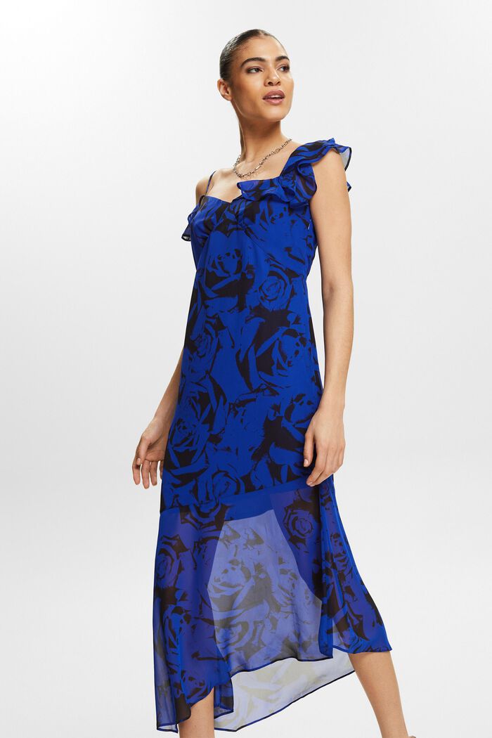 Potištěné šifonové midi šaty s odhalenými rameny, BRIGHT BLUE, detail image number 7