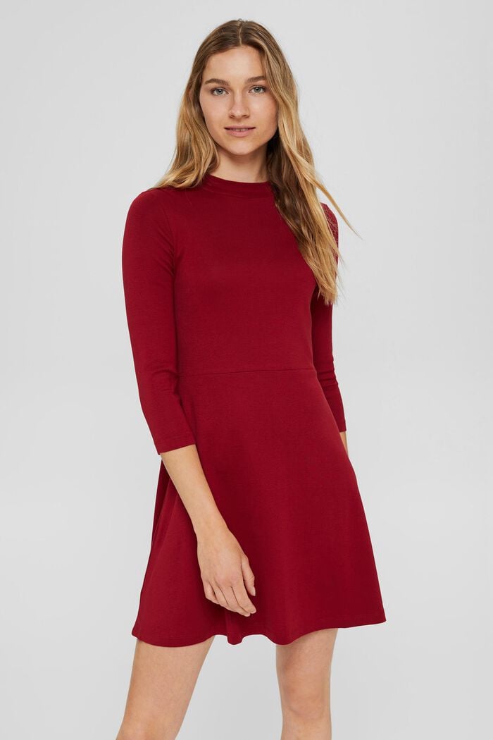 Žerzejové šaty ze 100% bio bavlny, DARK RED, overview