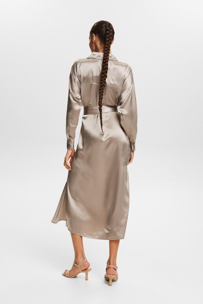 Hedvábné saténové midi šaty s opaskem, LIGHT TAUPE, detail image number 2