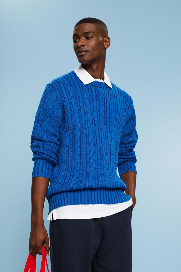 Bavlněný pulovr z copánkové pleteniny, DARK BLUE, detail image number 0
