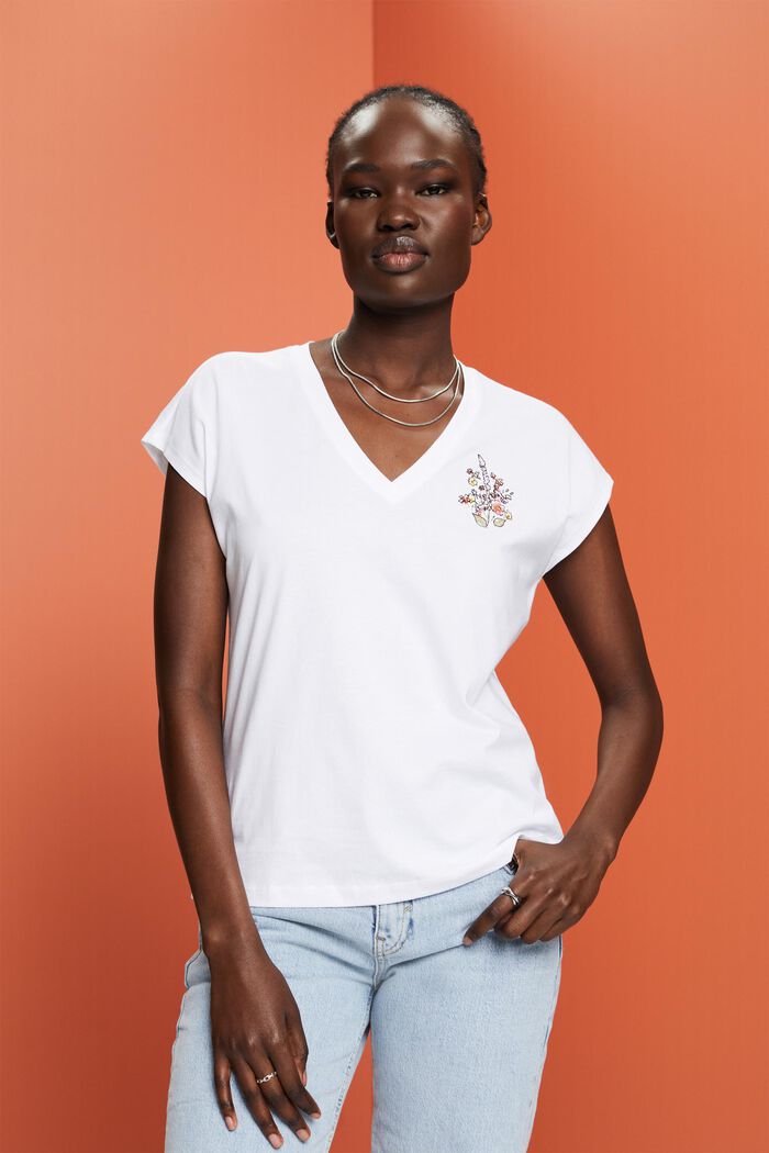 Vyšívané tričko, 100% bavlna, WHITE, detail image number 0