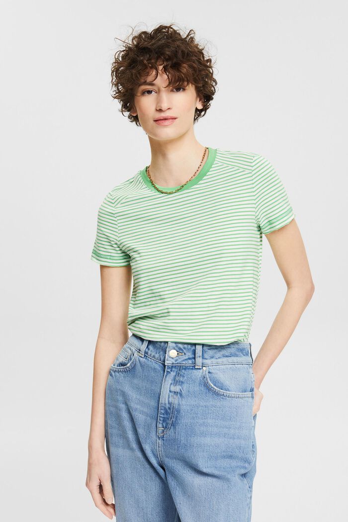 Proužkované bavlněné tričko, GREEN, detail image number 0