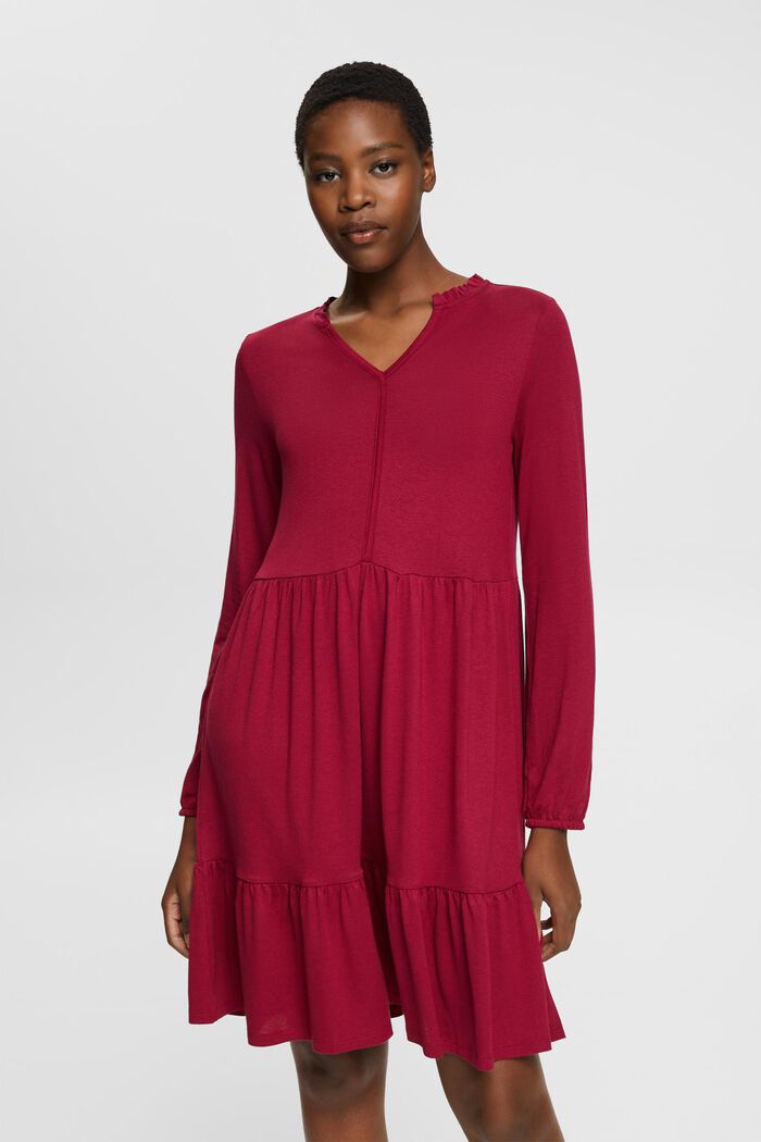 Mini šaty, stupňovité volány, LENZING™ ECOVERO™, CHERRY RED, detail image number 0