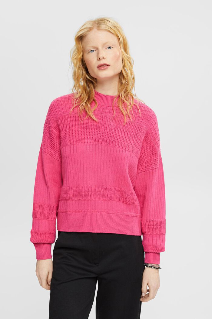 Pletený pulovr s různými vzory, PINK FUCHSIA, detail image number 0