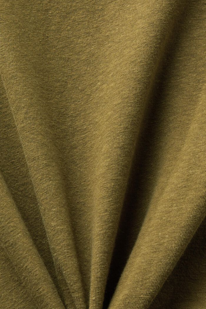 Tričko ze směsi bavlny a lnu, OLIVE, detail image number 4