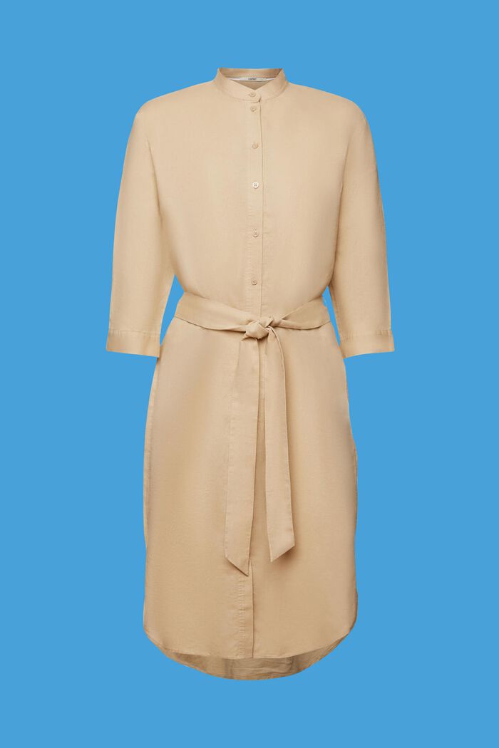 Košilové šaty s opaskem, ze směsi lnu s bavlnou, SAND, detail image number 7