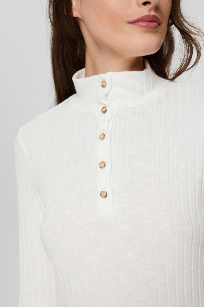 Žebrované tričko se stojáčkem a knoflíkovou lištou, OFF WHITE, detail image number 2