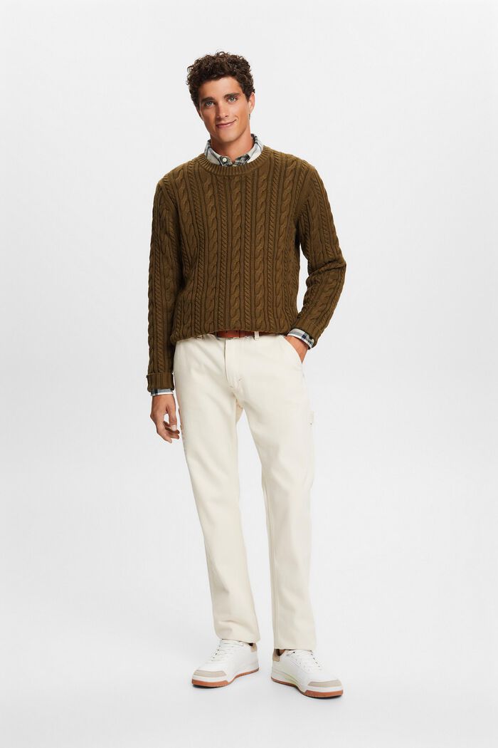 Bavlněný pulovr z copánkové pleteniny, DARK KHAKI, detail image number 0