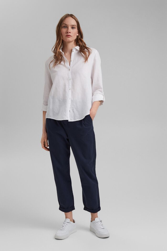 Kalhoty chino kalhoty s vysokým pasem, 100% pima bavlna, NAVY, detail image number 1