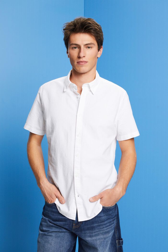 Bavlněná košile s propínacím límcem, WHITE, detail image number 0
