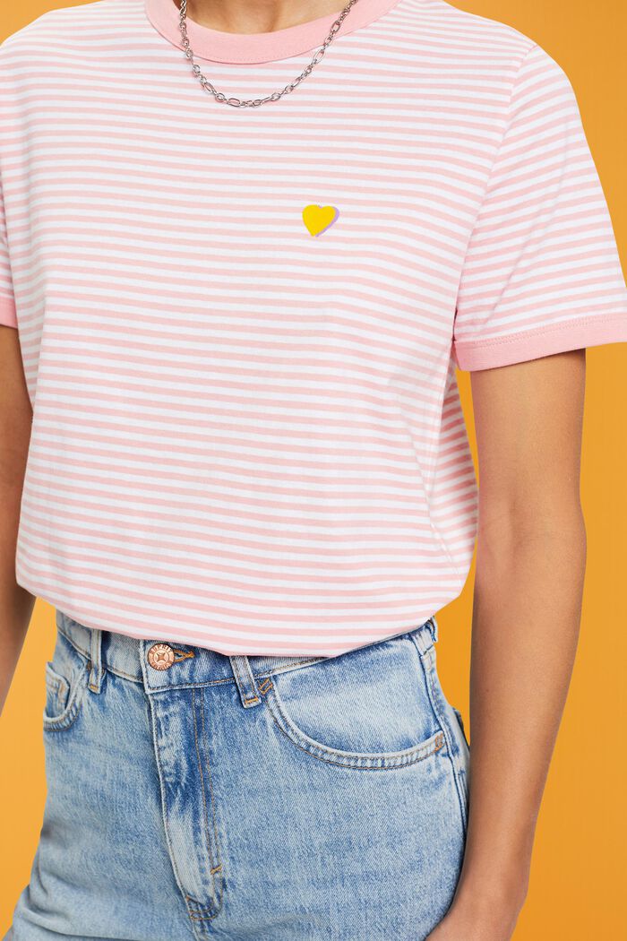 Proužkované bavlněné tričko s vyšitým motivem, PINK, detail image number 2