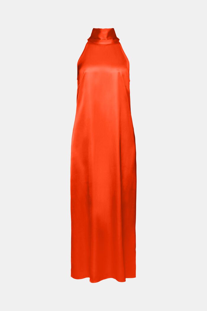 Saténové maxi šaty se zavazováním za krkem, BRIGHT ORANGE, detail image number 7
