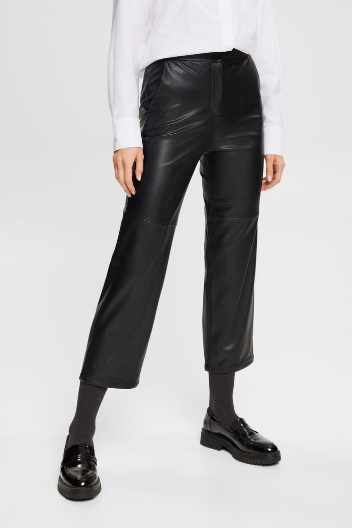 Zkrácené kalhoty z imitace kůže, BLACK, detail image number 1