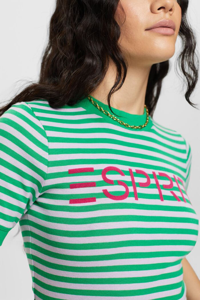 Proužkované bavlněné tričko s potiskem loga, GREEN, detail image number 1