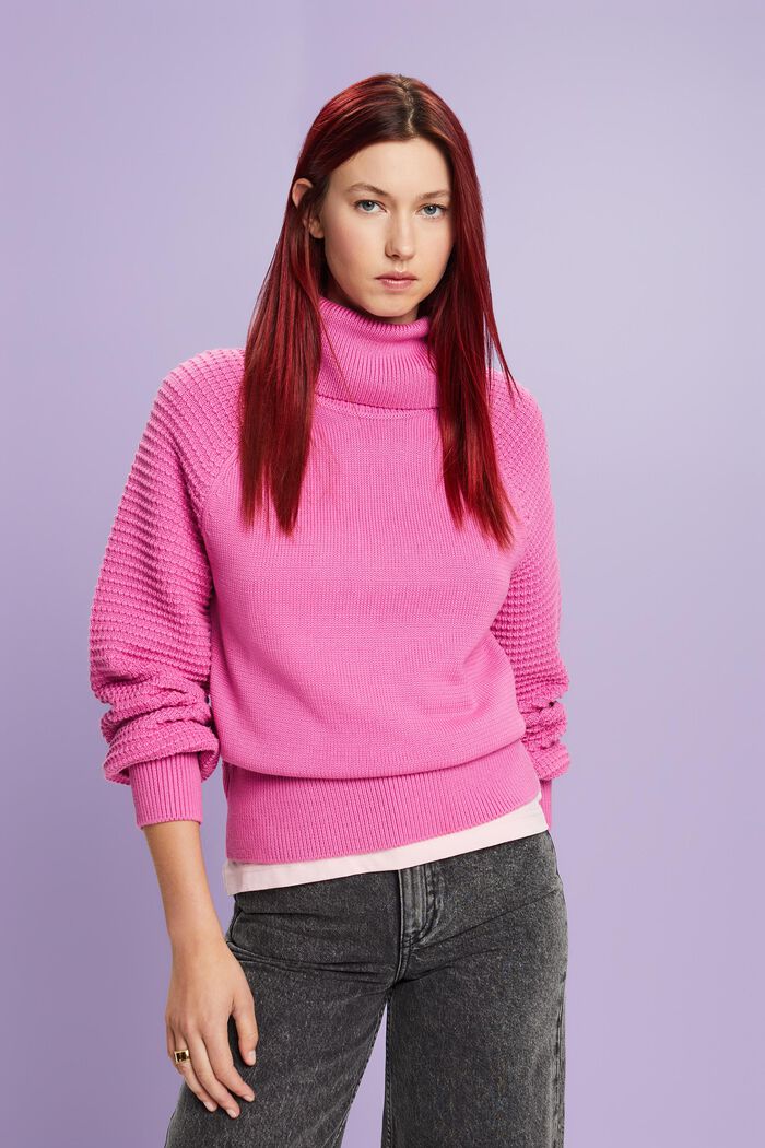 Bavlněný pulovr s nízkým rolákovým límcem, PINK FUCHSIA, detail image number 2