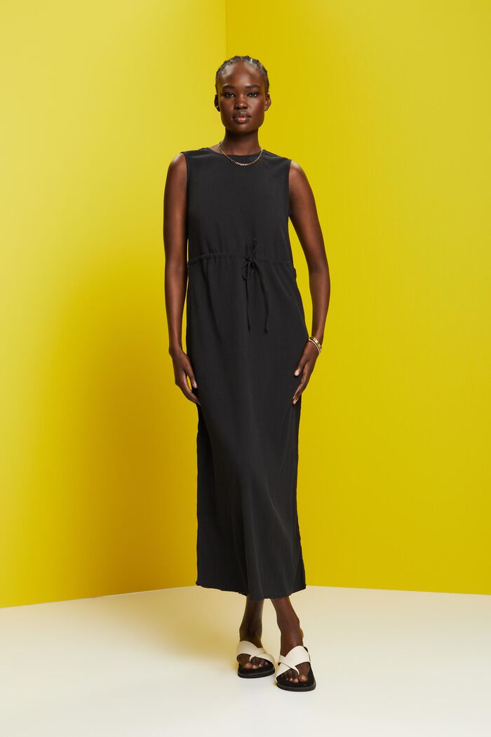 Maxi šaty z pomačkaného materiálu, BLACK, detail image number 5