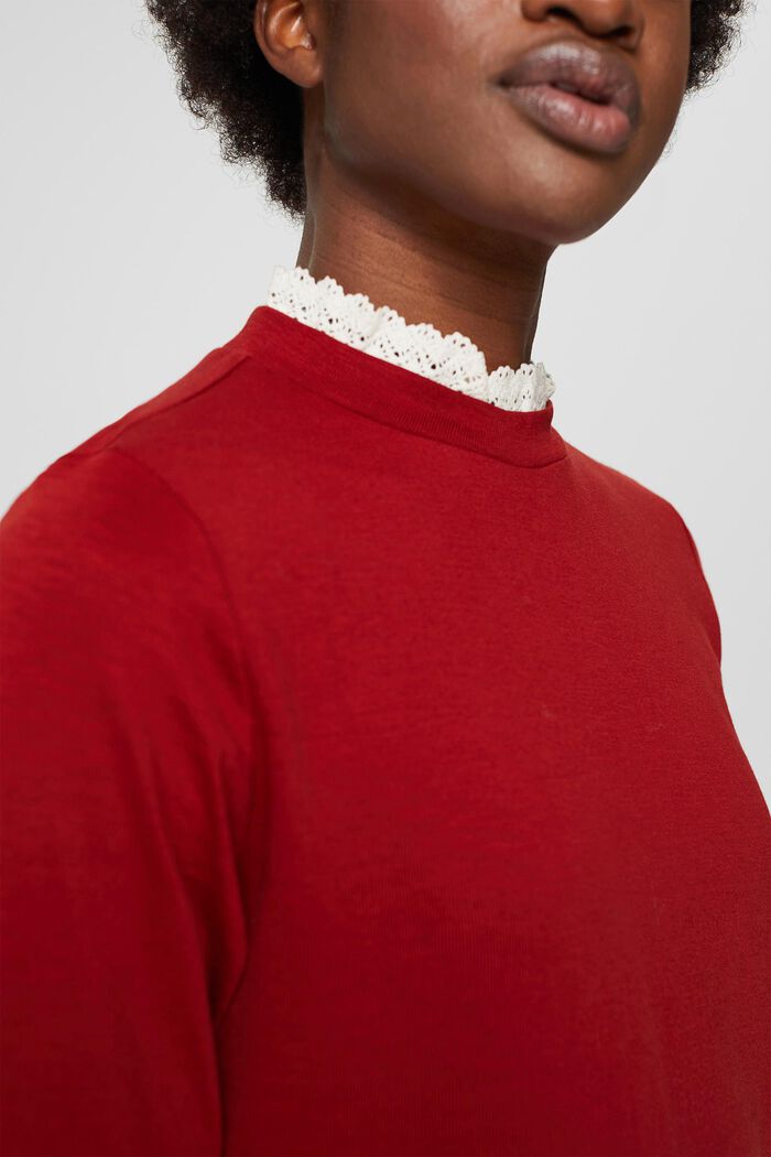 Tričko s dlouhým rukávem z bio bavlny s krajkou, DARK RED, detail image number 2